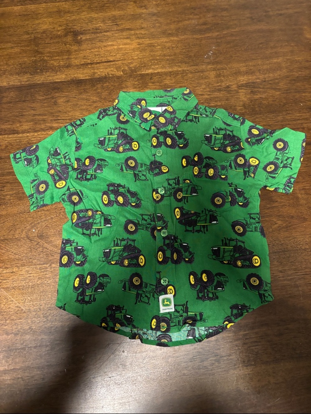 364 - John Deere Green Short-Sleeve Tractor Button-Front Shirt for Kids